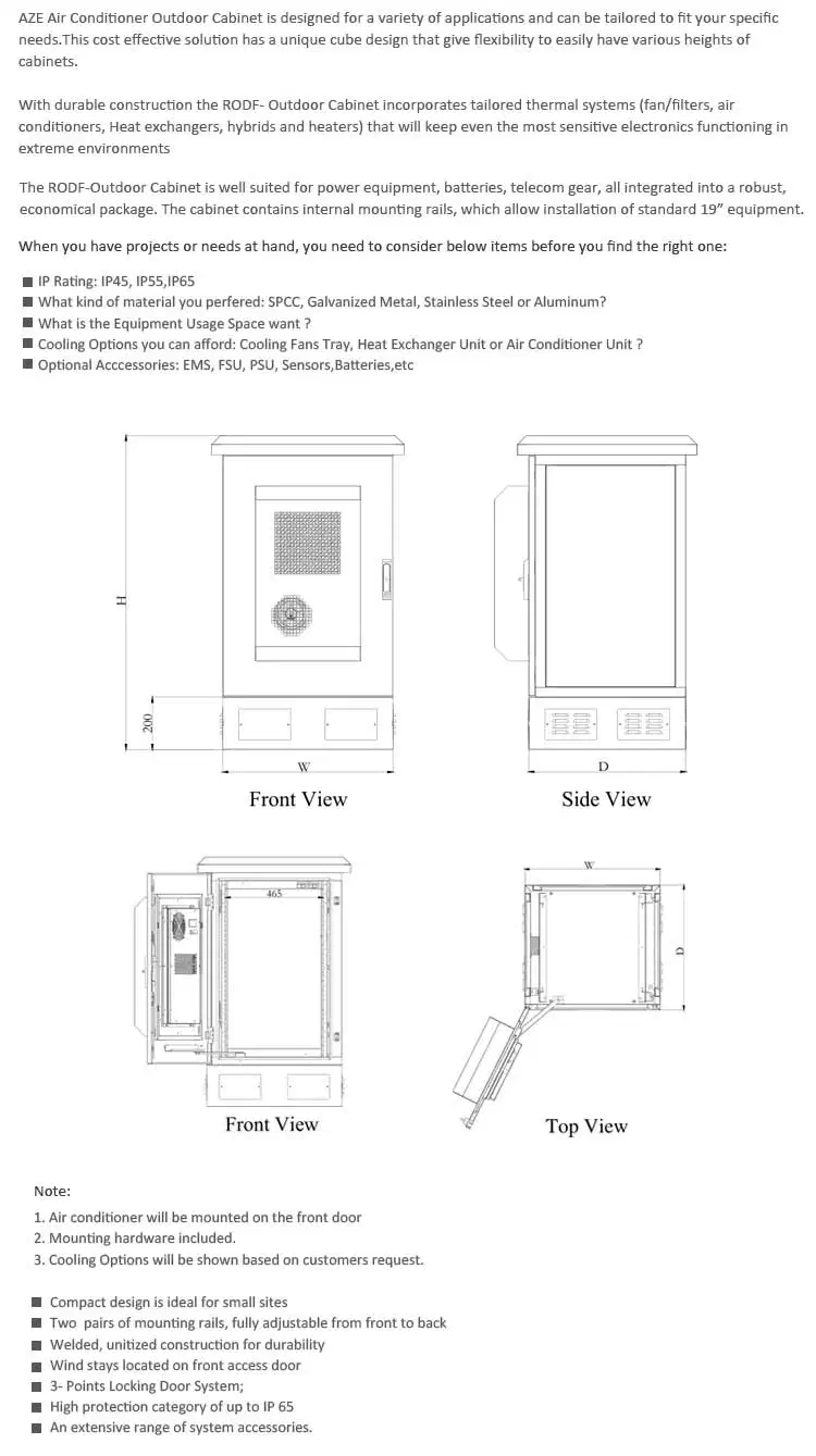 IP55 IP65 12u 16u 18u 24u 32u 42u Outdoor Server Electronics Telecom Custom Cabinet with DC Air Conditioner